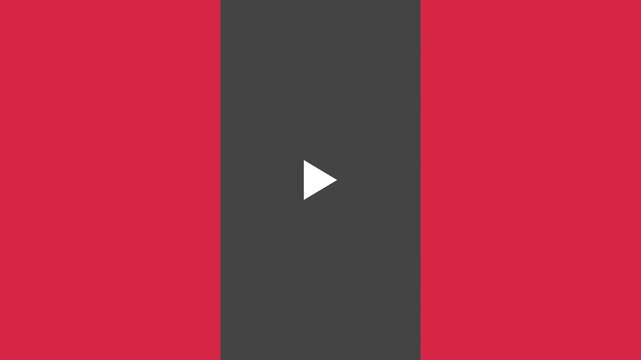 Minimalist play button animation on red background, modern ui interface motion media player