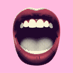 Pop art illustration of an open mouth with halftone dots © dasiem