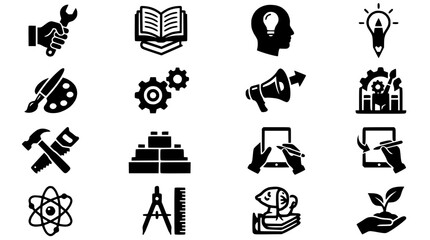 Set of Icons Representing Creativity, Education, Innovation, and DIY Projects © Fajar