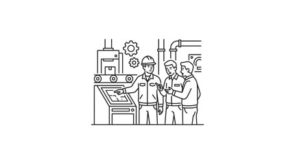 Fototapeta premium Three men working in industrial setting.
