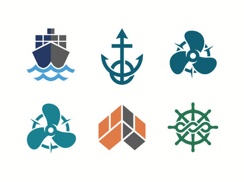 Marine Nautical Shipping Industry Icons.