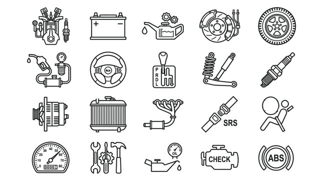 Car engine parts and tools icons.