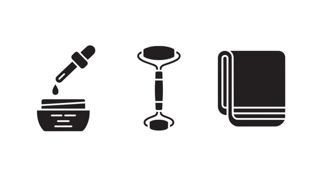 Skincare tools including a face serum dropper, a jade roller, and a folded towel represent a daily beauty routine.