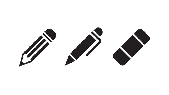 Stationery items feature a pencil, a pen, and an eraser for school supplies and office work tasks.