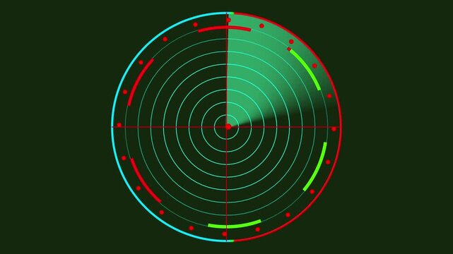 Aircraft signal and guidance hud icon radar animated .Radar screen animation on map background. Signal transmitted sonar radar .Radar point to detect enemy position. .