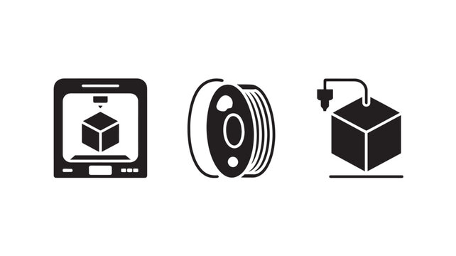 Three-dimensional printers and filament spools represent modern manufacturing technologies used in industrial prototyping and production processes.