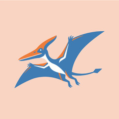 A blue and orange pterodactyl flying on a pink background © ubay