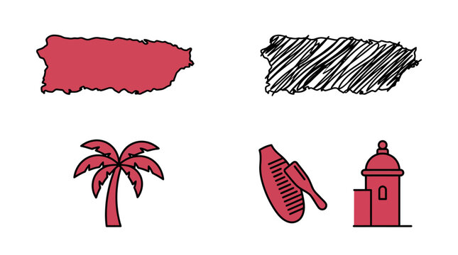 Set of generic tropical island icons and map outlines