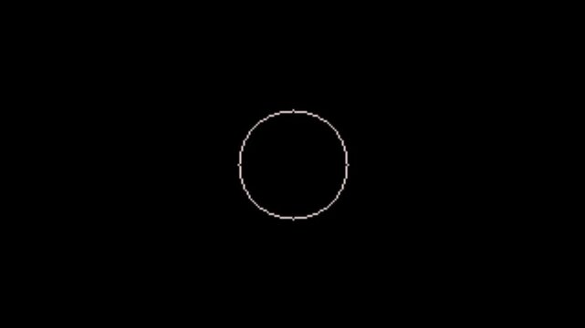 A simple white circle outline on a black background, representing a basic shape and design element.
