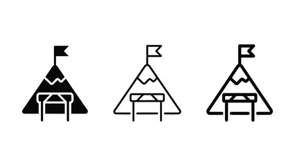 Black and white mountain tent icon set with flags  outdoor adventure symbols © vector innovation