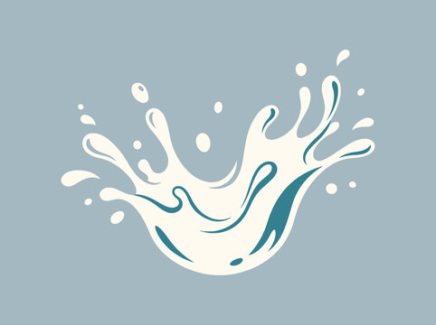 A stylized white water splash illustration on a blue background