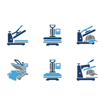 Heat press machine icons for custom apparel printing