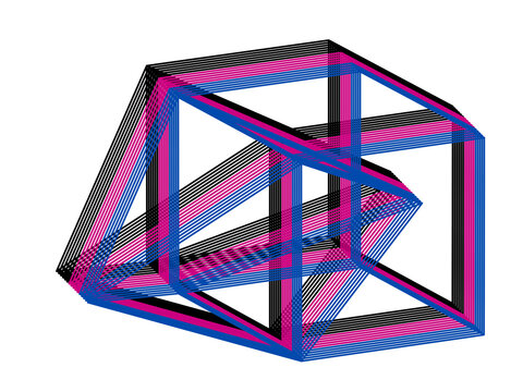 Abstract Optical Illusion Geometric Shapes, 3D Multi-Dimensional Tesseract Wireframe Collection on White Background