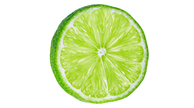 Fresh lime slice with vibrant green pulp and white pith