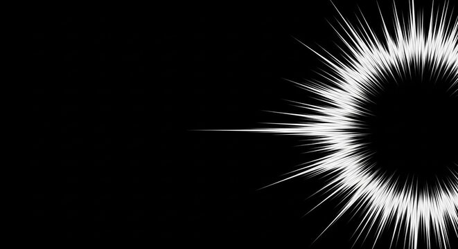 Dynamic white manga speed lines on black background, powerful comic book explosion effect, graphic novel action element, vibrant motion blur for animation and design projects