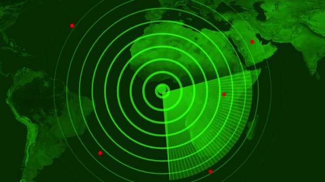 Radar screen loop with scanning beam circular grid. Radar scanning technology background. HUD call loading radar targets objects. Futuristic scanning targets object, detection icon. ant 4k video