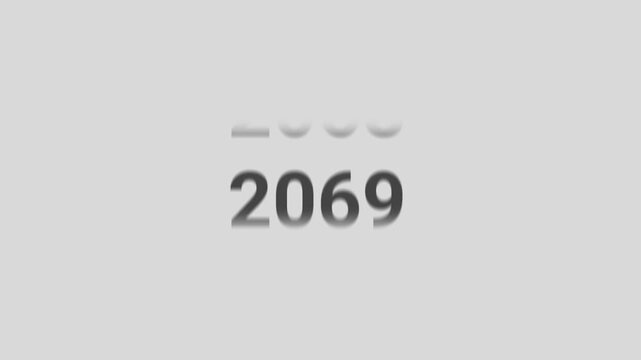 Minimalist Year Scrolling Sequence 2050 to 2070 on White Background Seamless Looping Timeline Animation for Corporate and Business Presentations