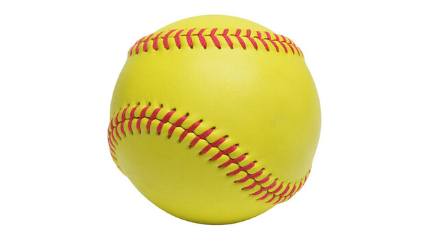 Yellow softball with red stitching