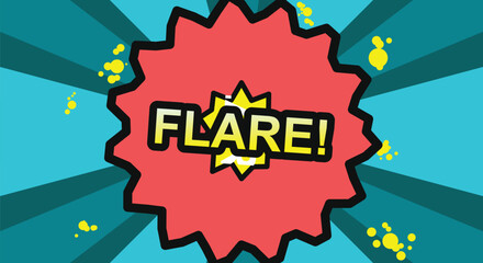 Comic book explosion flare effect with bold text and vibrant colors, perfect for graphic design. © JAHIDUL STOCK