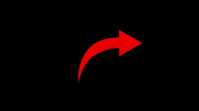 Red curved arrow animation pointing right, minimalist motion for ui and navigation pointer direction