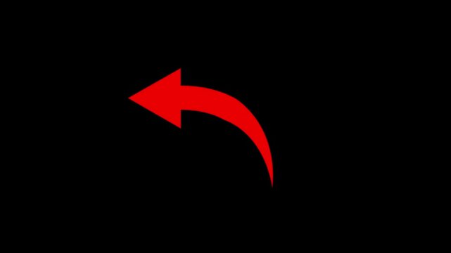 Red curved arrow pointing left, animated directional pointer for ui and presentations navigation