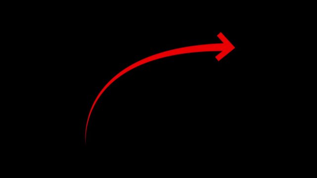 Red curved arrow animation overlay on transparent background, for motion and, ui pointer direction