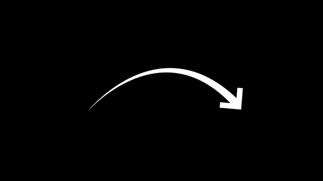 Hand-drawn curved arrow animation with alpha channel, minimalist white pointer overlay for motion and editing