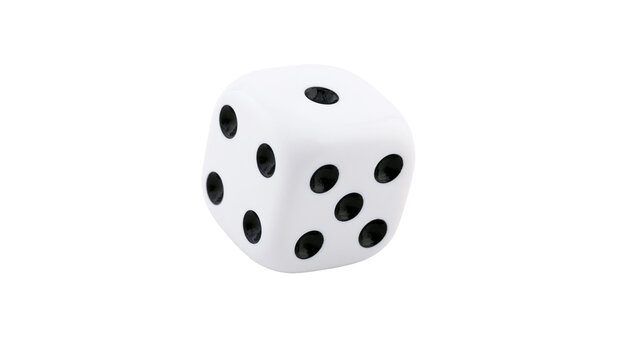 White six-sided die with black pips showing the number 4