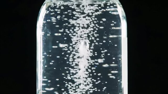 Cinematic 4K CGI Animation of Clear Glass Bottle Filled with Transparent Gel and Bubbles for Visual Effects and Product Demonstration