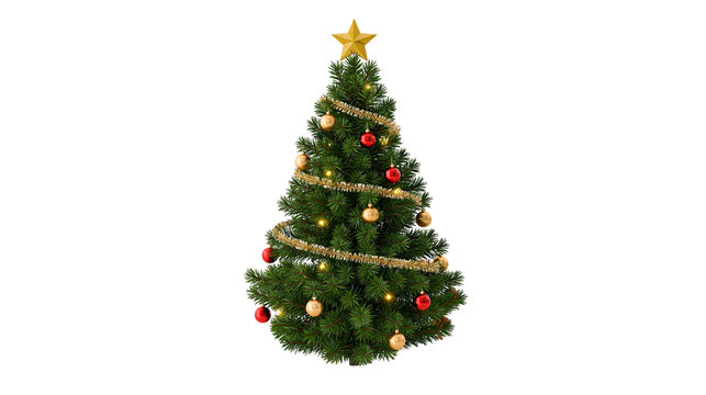 Decorated Christmas Tree with Star and Ornaments