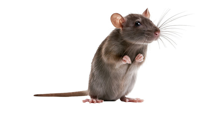 Gray rat standing on hind legs with whiskers