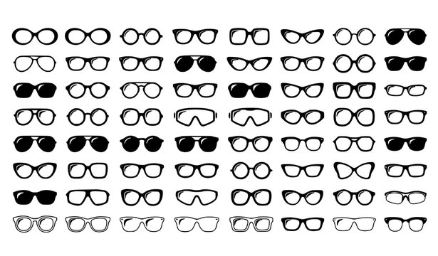 Monochrome sunglasses icon collection vector with stylish black and white eyewear symbols