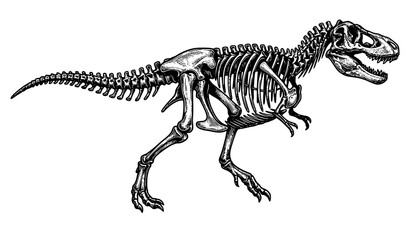 Fototapeta premium Vintage Engraved Tyrannosaurus Rex Skeleton Vector Illustration for Paleontology and Natural History