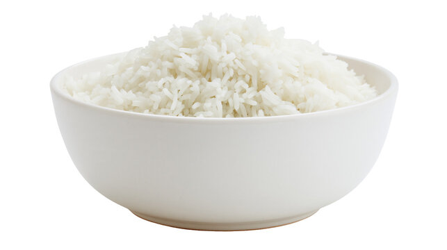 White bowl filled with fluffy steamed white rice