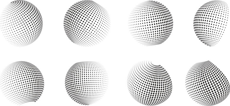 Abstract Halftone Dot Sphere Collection 3D Optical Illusion Vector Set