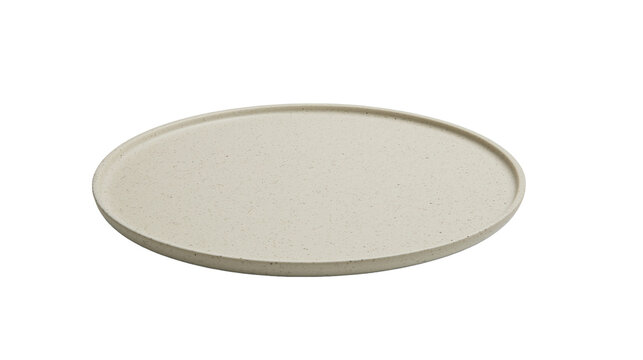 Speckled beige ceramic round plate with raised rim