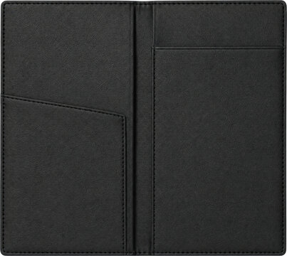 Black leather restaurant receipt holder isolated on transparent background