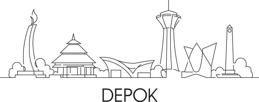 Simple line drawing of Depok skyline