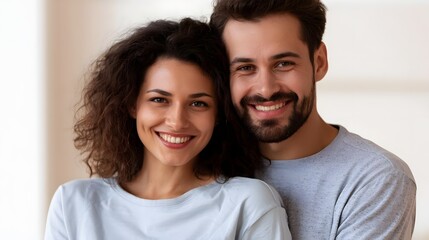 Fototapeta premium A heartwarming portrait of a loving couple sharing smiles and radiating happiness in an intimate moment