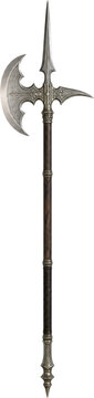 Medieval ornate halberd polearm isolated on transparent background