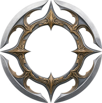 Fantasy Ornate Chakram Throwing Blade Isolated on Transparent Background