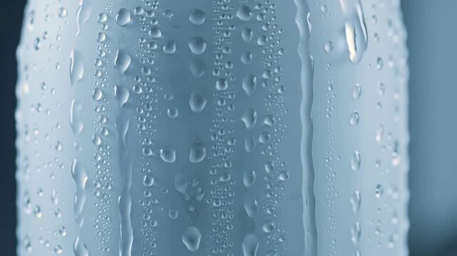 Close-Up View of Frosted Glass Bottle with Tiny Beads of Condensation for Beverage Advertising and Packaging Design