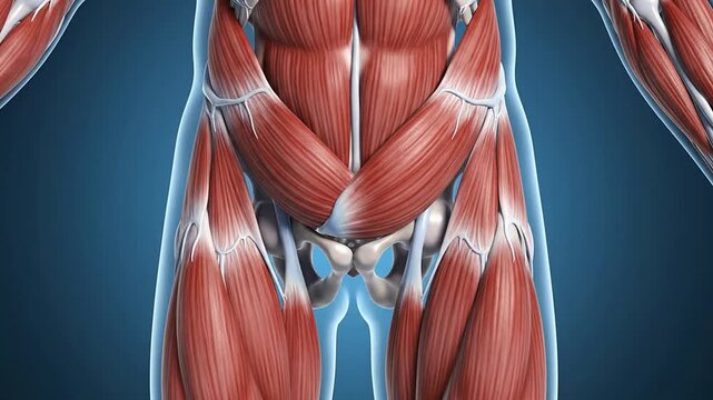 Detailed 3D Visualization Of The Psoas Muscle During Subtle Pelvic Tilt Motion For Educational And Medical Use