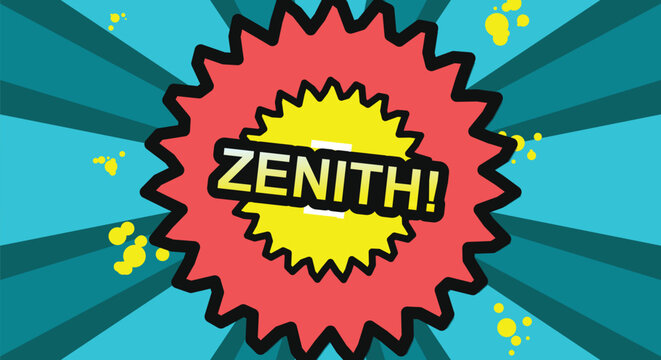 Comic book burst with the word zenith in striking red and yellow colors.