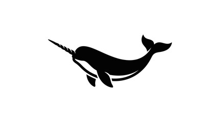 Black silhouette of a narwhal swimming. © jagoan