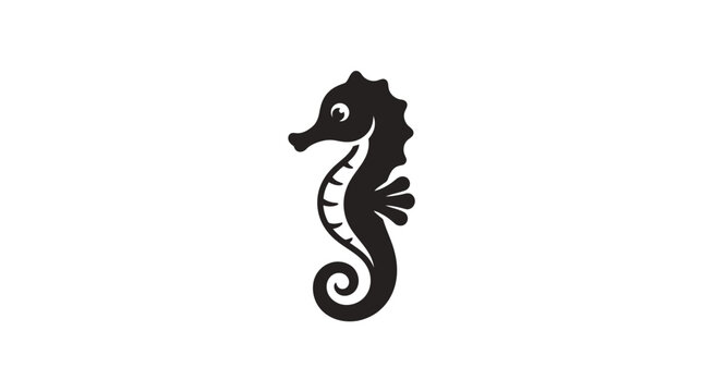 Black silhouette of a seahorse swimming.