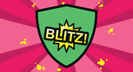Retro pop art comic burst with text blitz, superhero style, vibrant background, action elements, graphic design, energetic display. © masuk stock