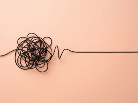 tangled black cable straight line