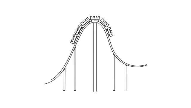 A simple black and white line art icon of a roller coaster train climbing a steep hill.