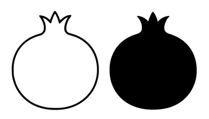 Pomegranate minimalist icon, in outline and silhouette design for food theme © Nurhalimah
